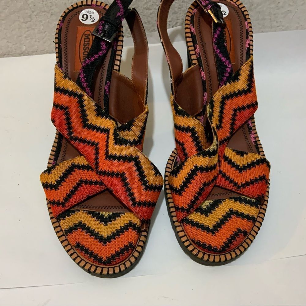 Missoni Multicolor Fabric Zig Zag Ankle Strap Sandals Size 40/ 9.5 Italy - Picture 5 of 14